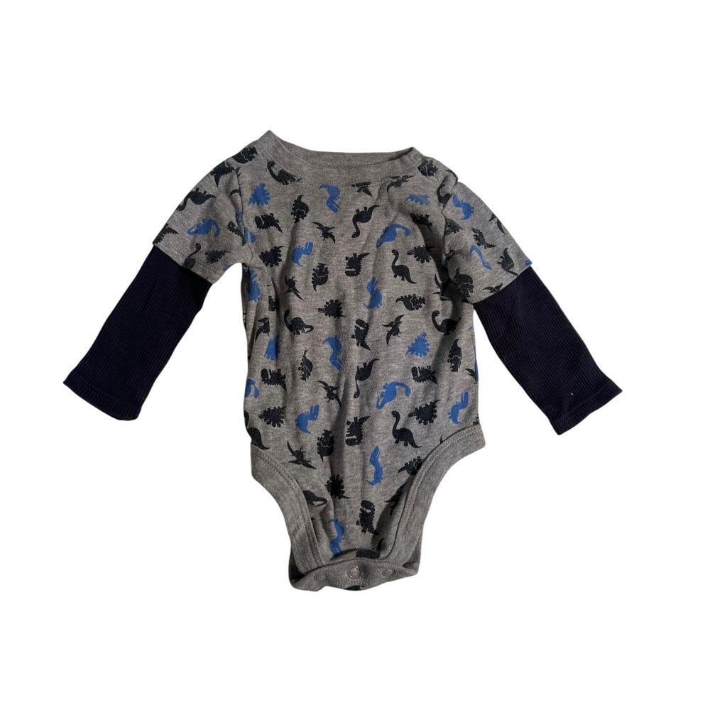 Garanimals Baby Boys Sz 12 Months One Piece Bodysuit Gray Navy Dinosaur Graphic